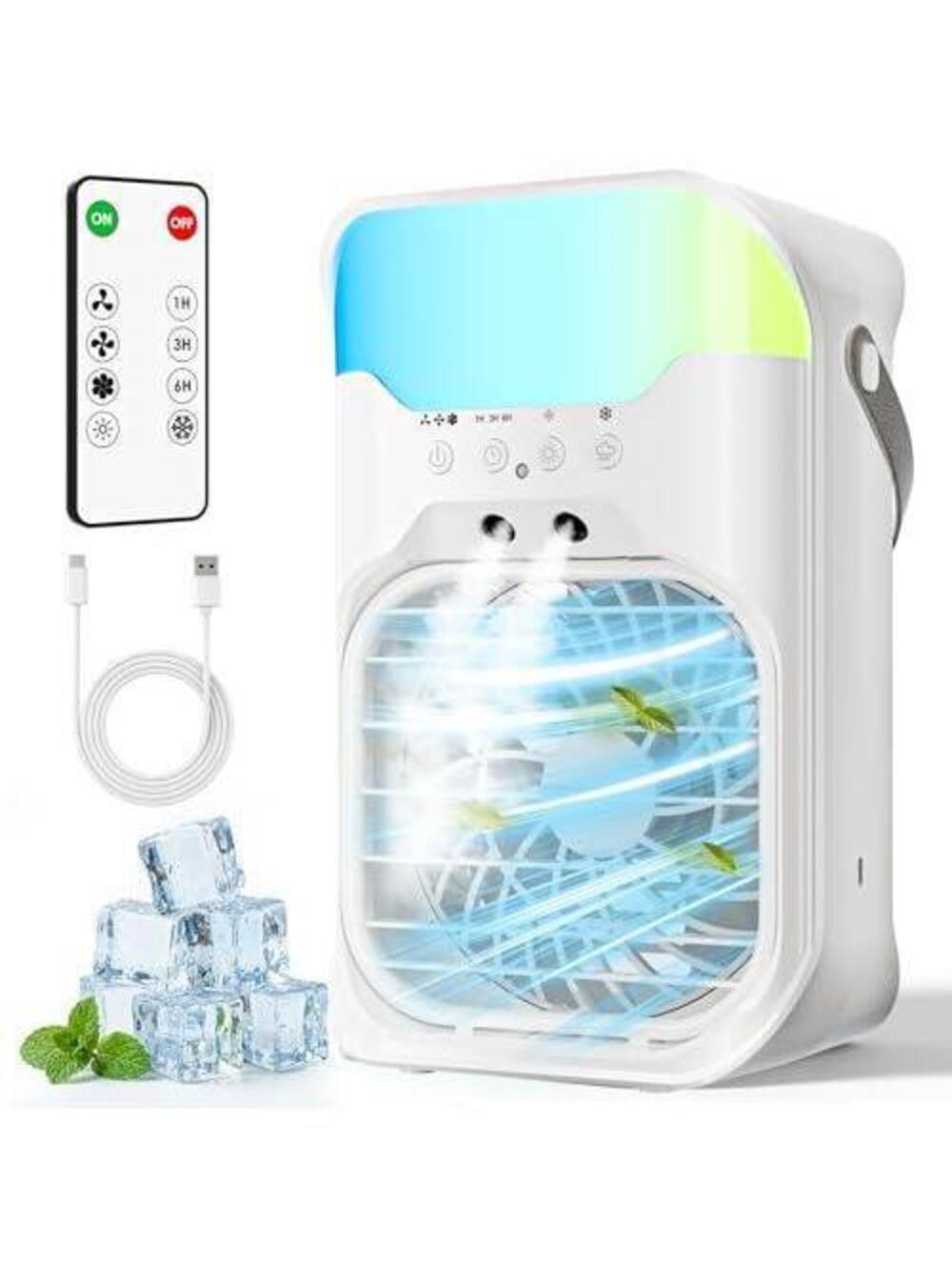 Portable Air Conditioner 4-in-1 Air Cooler, 1600ml Tank, 10-Color Light